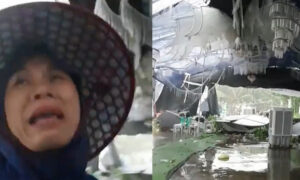 Nhìn bạt cưới bị xé nát, người phụ nữ Hà Nội khóc thành tiếng, dân mạng xót xa